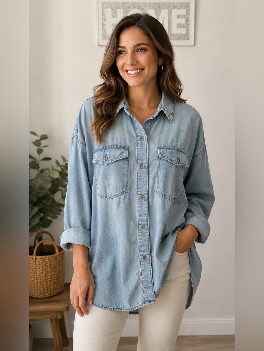 NWT Sofia Jeans by Sofia Vergara XXL Chambray Denim Button Down Shirt